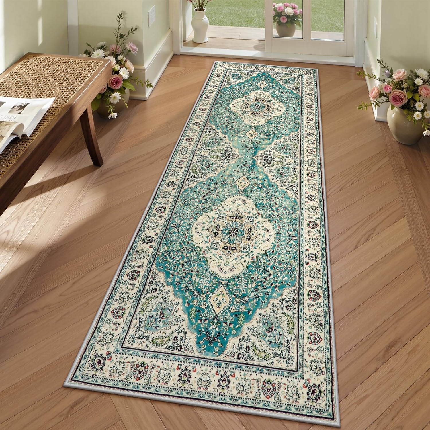 Lahome Floral Medallion Runner Rug - Vintage Non-Slip Indoor Mat