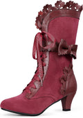 Women Sweet Bow Mid Calf Boots - Lace Up Victorian Mid Heels