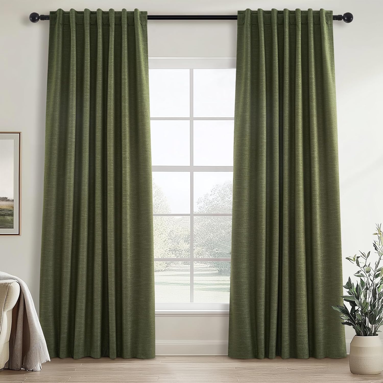 Topfinel 94 Inches Long Flax Blackout Linen Curtains for Home