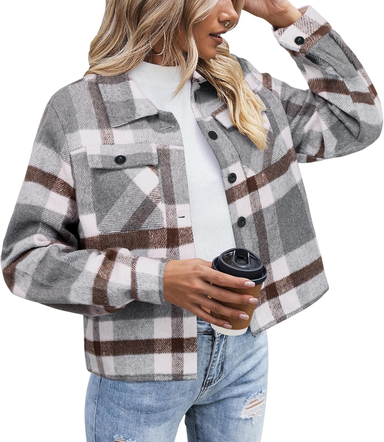 Stylish Cropped Flannel Jacket for Women - Perfect Fall Fashion