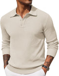 Men's Waffle Knit Polo Sweater Long Sleeve - Comfortable Thermal