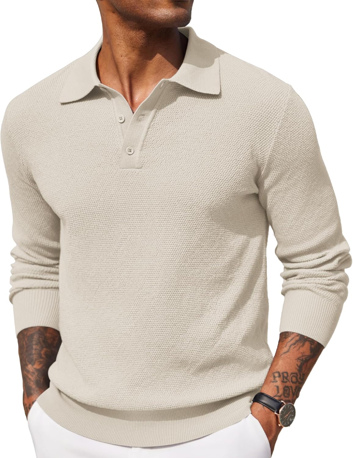 COOFANDY Mens Knit Polo Shirts Long Sleeve Casual Sweater