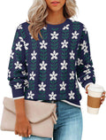 Women's Long Sleeve Crewneck Flower Print Sweater - Cute Oversized Fit