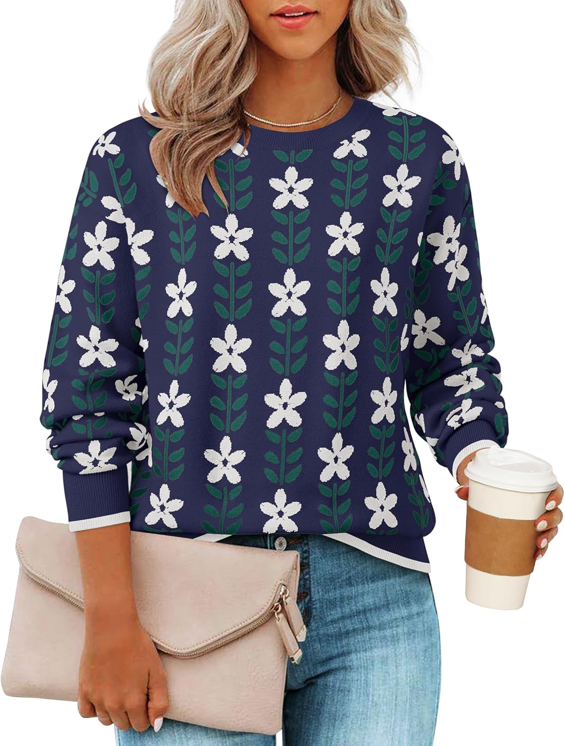 ZESICA Women's Long Sleeve Crewneck Sweater for Fall Fashion