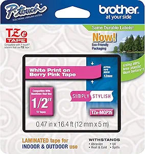 Brother Genuine P-Touch TZE-MQP35 Tape in Berry Pink for Labeling