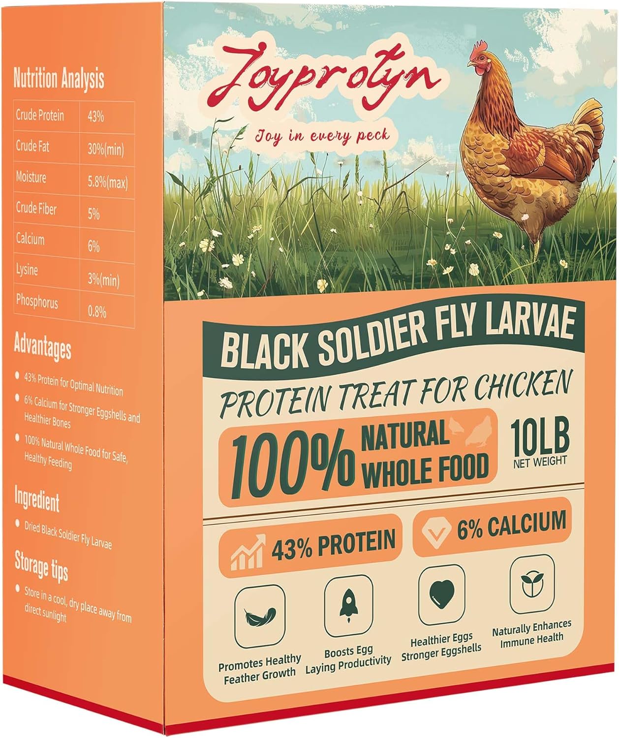 10LB Non-GMO Dried Black Soldier Fly Larvae for Strong Eggshells