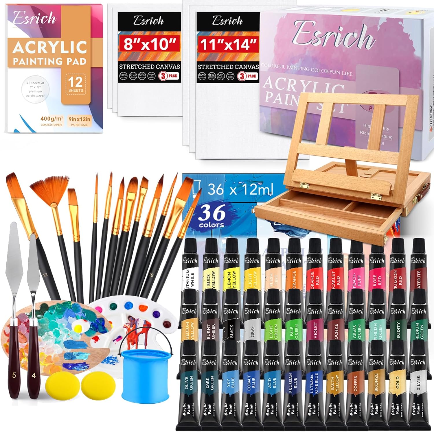 ESRICH Acrylic Paint Set: 74 PCS Complete Art Supplies Kit