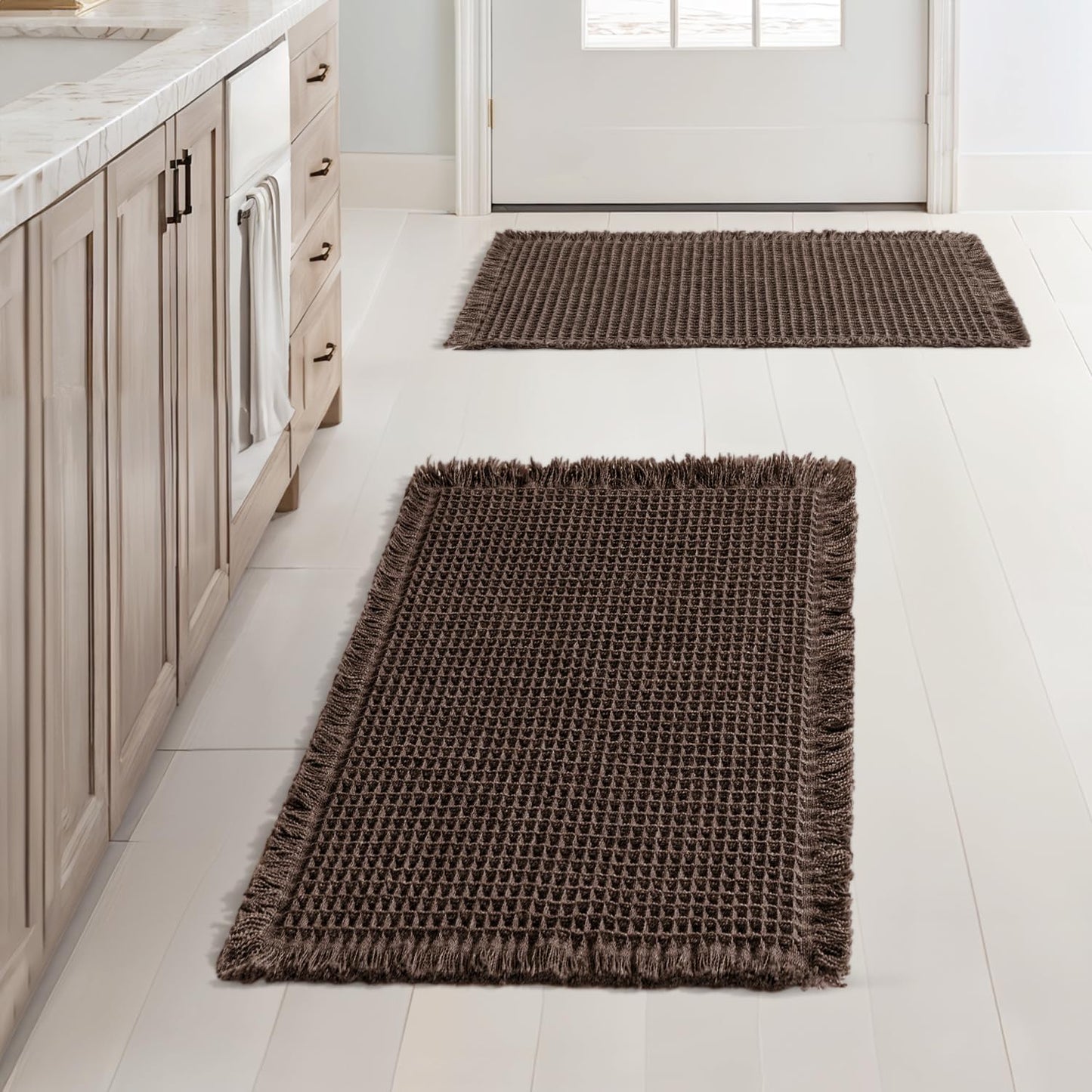 MIULEE Set of 2 Waffle Bathroom Rugs for Comfort and Safety