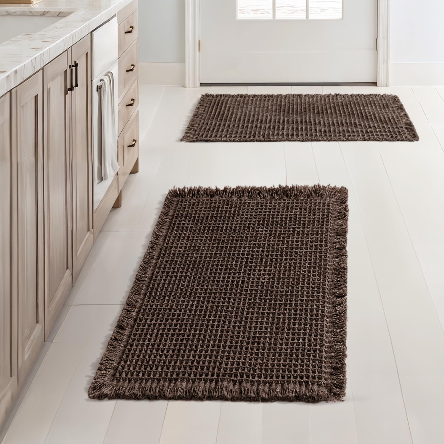 MIULEE Set of 2 Waffle Bathroom Rugs for Comfort and Safety