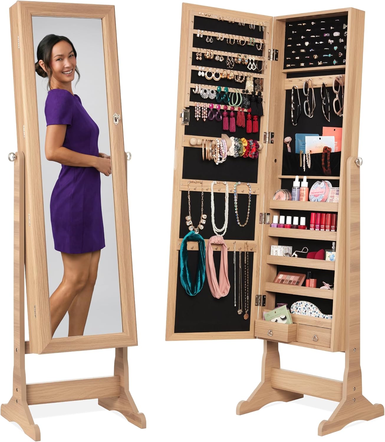 Freestanding Jewelry Armoire Cabinet with Full Length Mirror