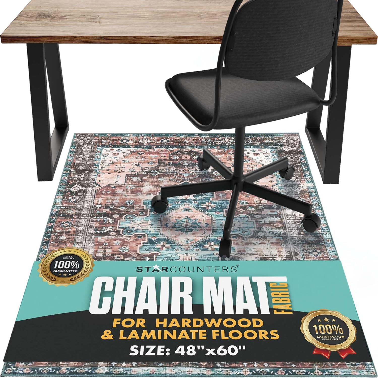 Scratch-Resistant Brown Office Chair Mat - Non-Slip Wood & Tile Protection, 48 x 60