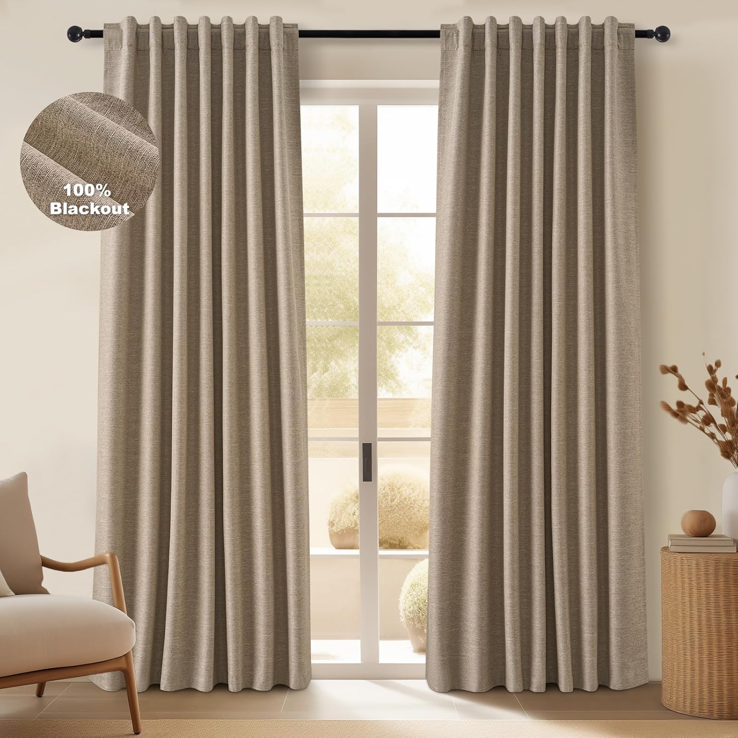 Topfinel Linen Blackout Curtains for Complete Light Blocking