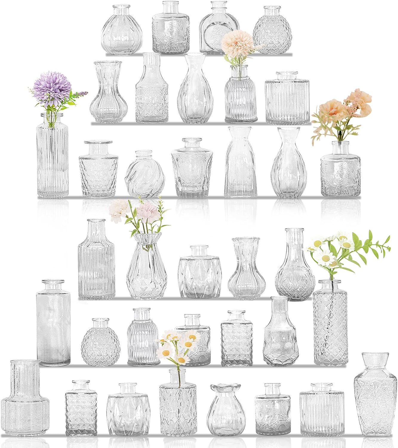 36Pcs Vintage Glass Bud Vases Set for Rustic Home Decor