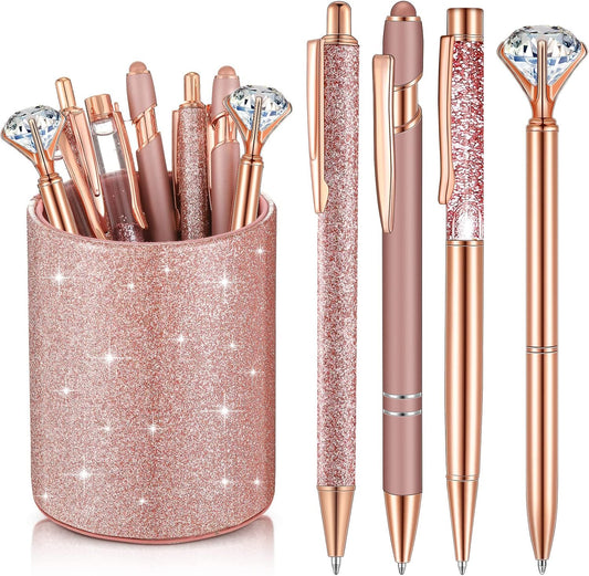 Sabary 8 Pcs Crystal Diamond Pens + Holder - Rose Gold