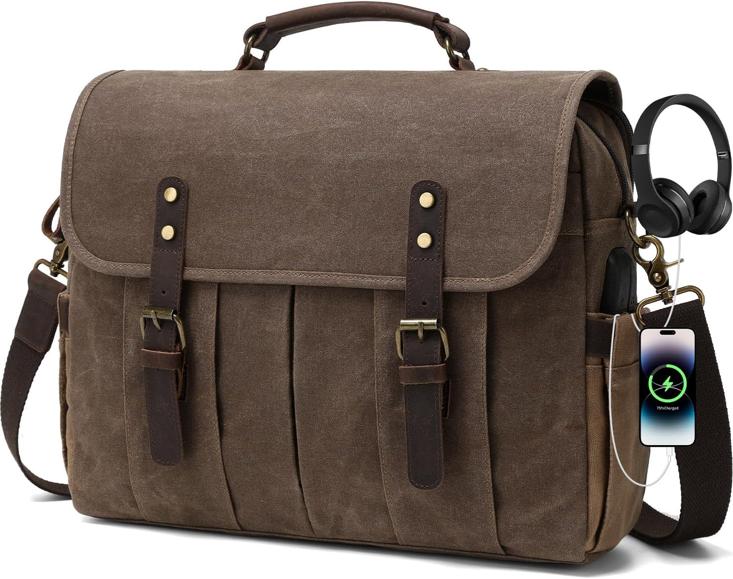 Vintage Mens Messenger Bag 15.6in Waterproof Leather Satchel
