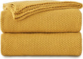 Mustard Yellow Cotton Cable Knit Throw Blanket for Cozy Comfort