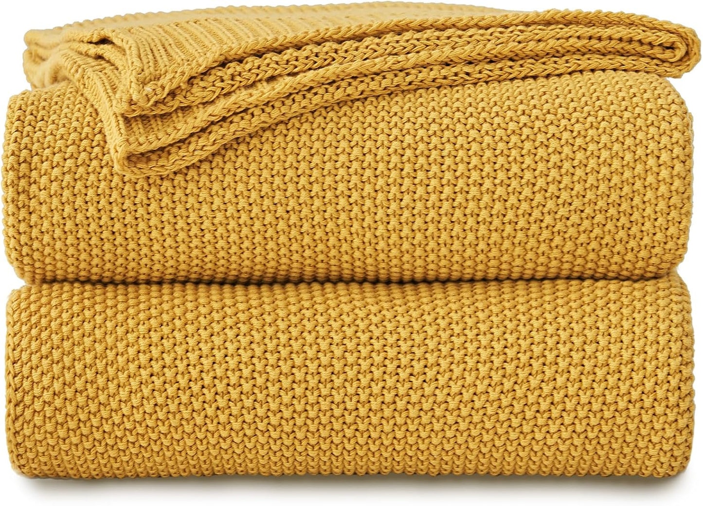 Mustard Yellow Cotton Cable Knit Throw Blanket for Cozy Comfort