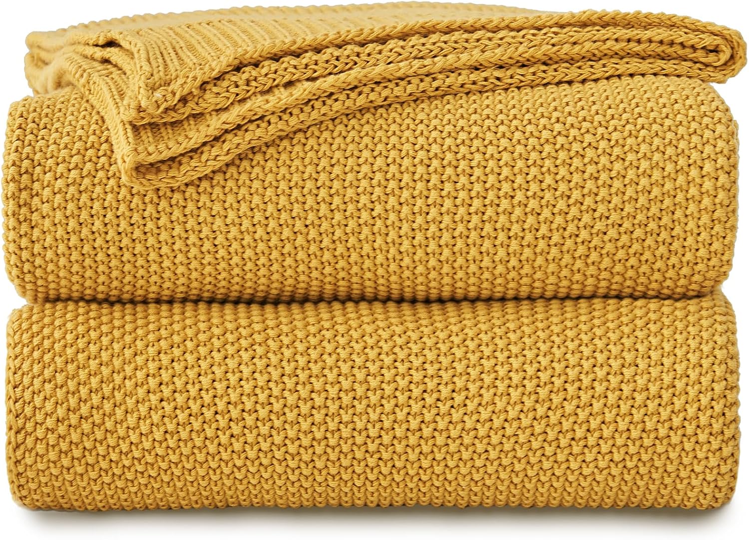 Mustard Yellow Cotton Cable Knit Throw Blanket for Cozy Comfort