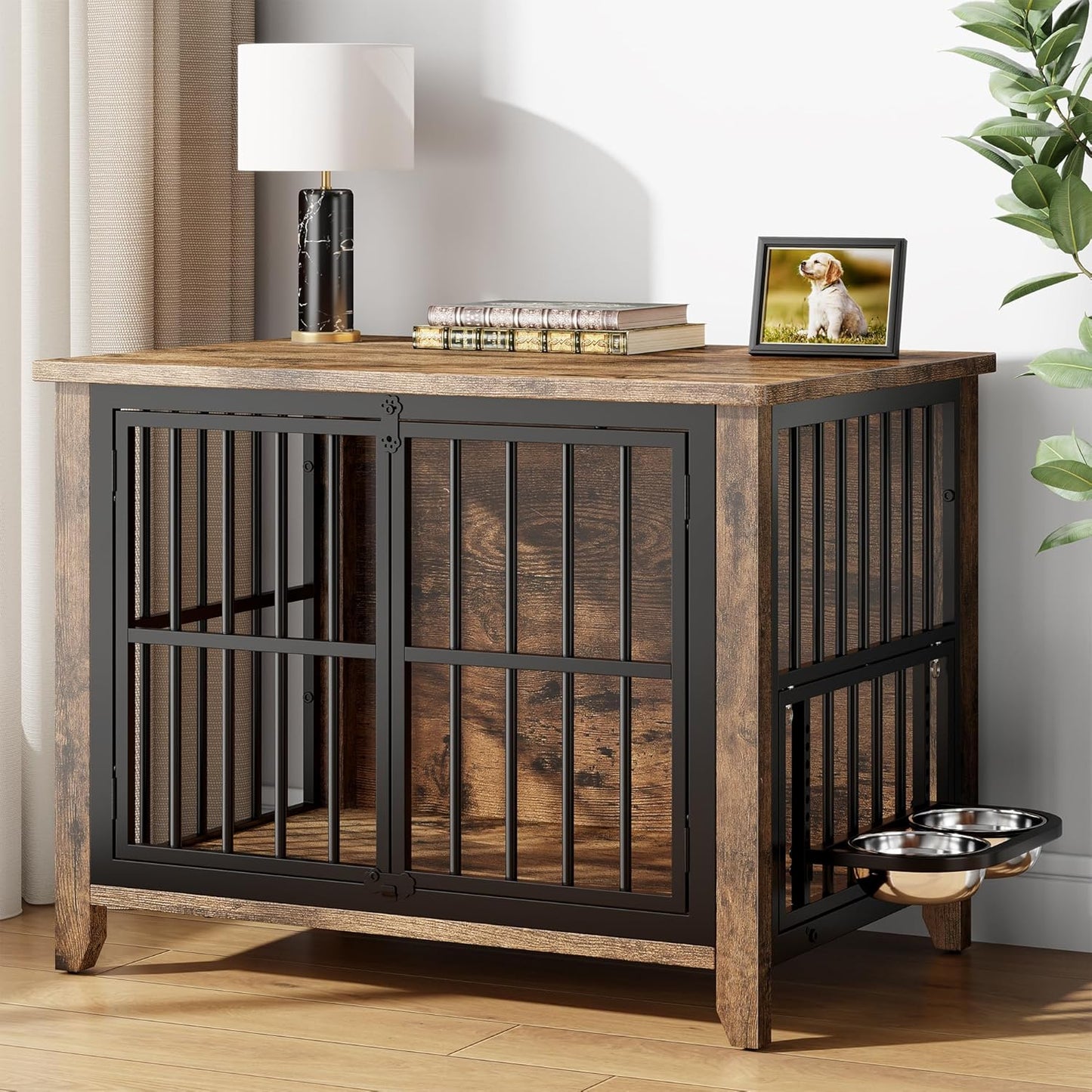 31.5 Dog Crate Furniture with 360 Rotating Feeder for Dogs