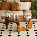 Glass Top Mid Century Coffee Table Brown Walnut - Compact Modern