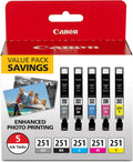 Canon CLI-251 Genuine 5 Color Value Pack - Reliable Photo Color