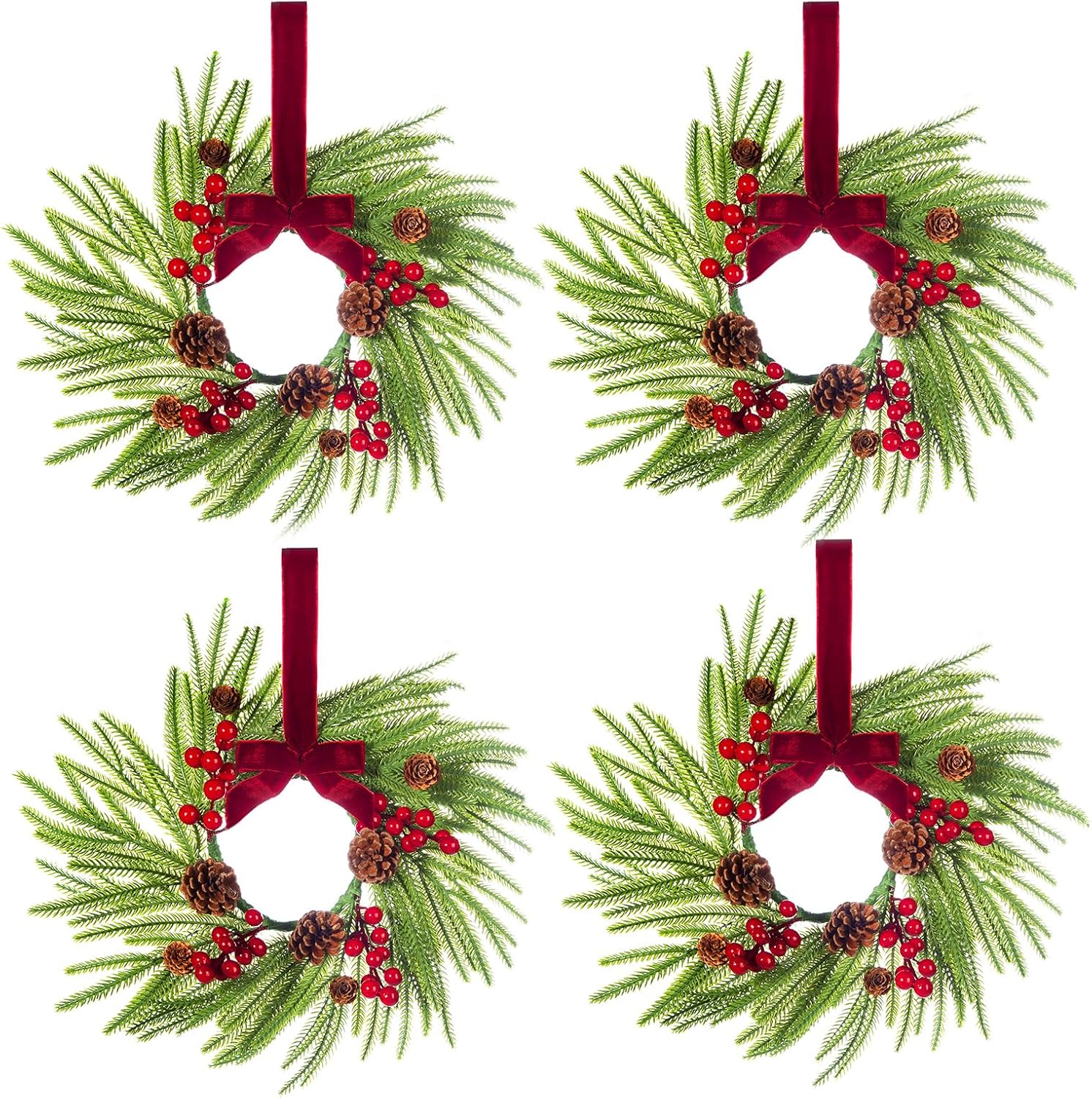 4 Pcs Mini Christmas Wreaths for Festive Home Decor