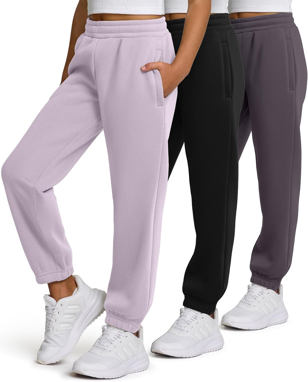 PURE CHAMP Girls Sweatpants 3 Pack Fleece Athletic Joggers