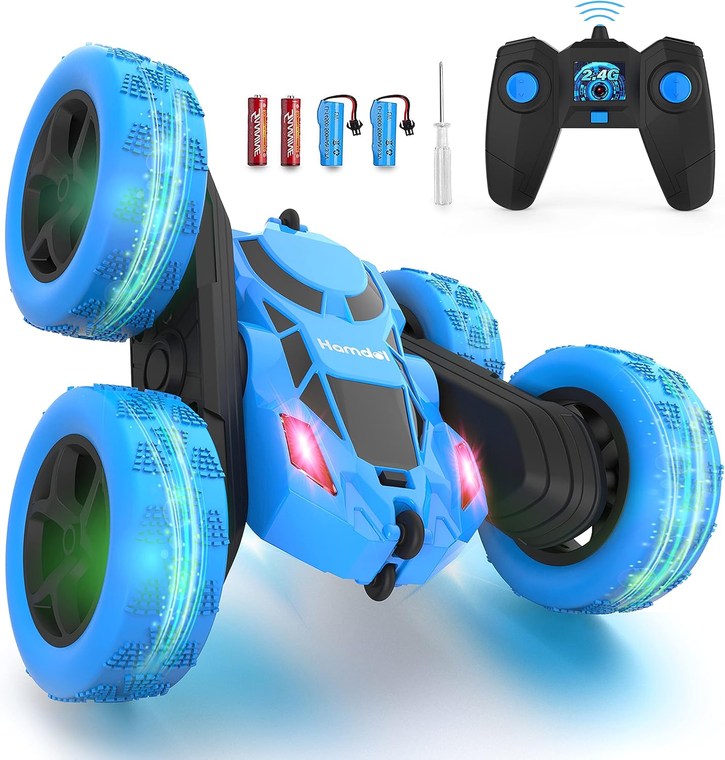 360Rotating 4WD RC Car - Rechargeable Stunt Toy, Blue