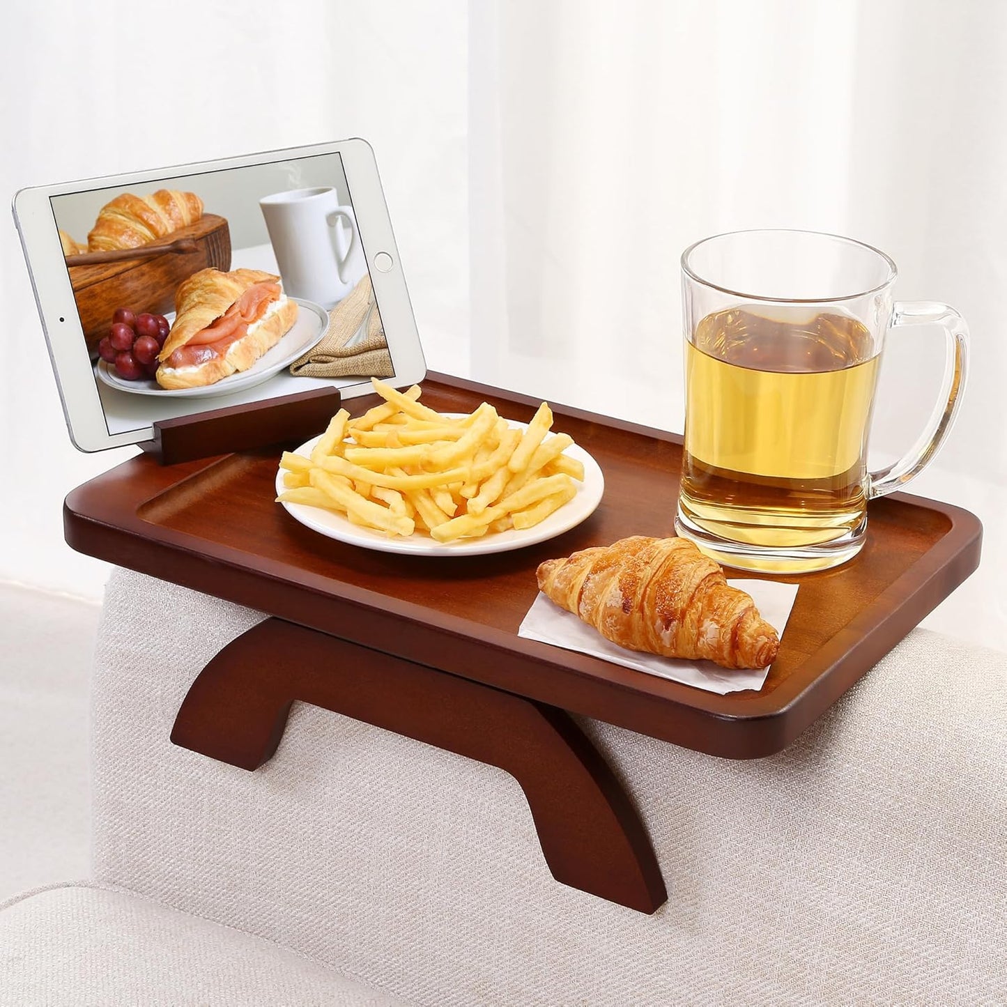 Couch Arm Tray with 360 Rotating Phone Holder for Comfort