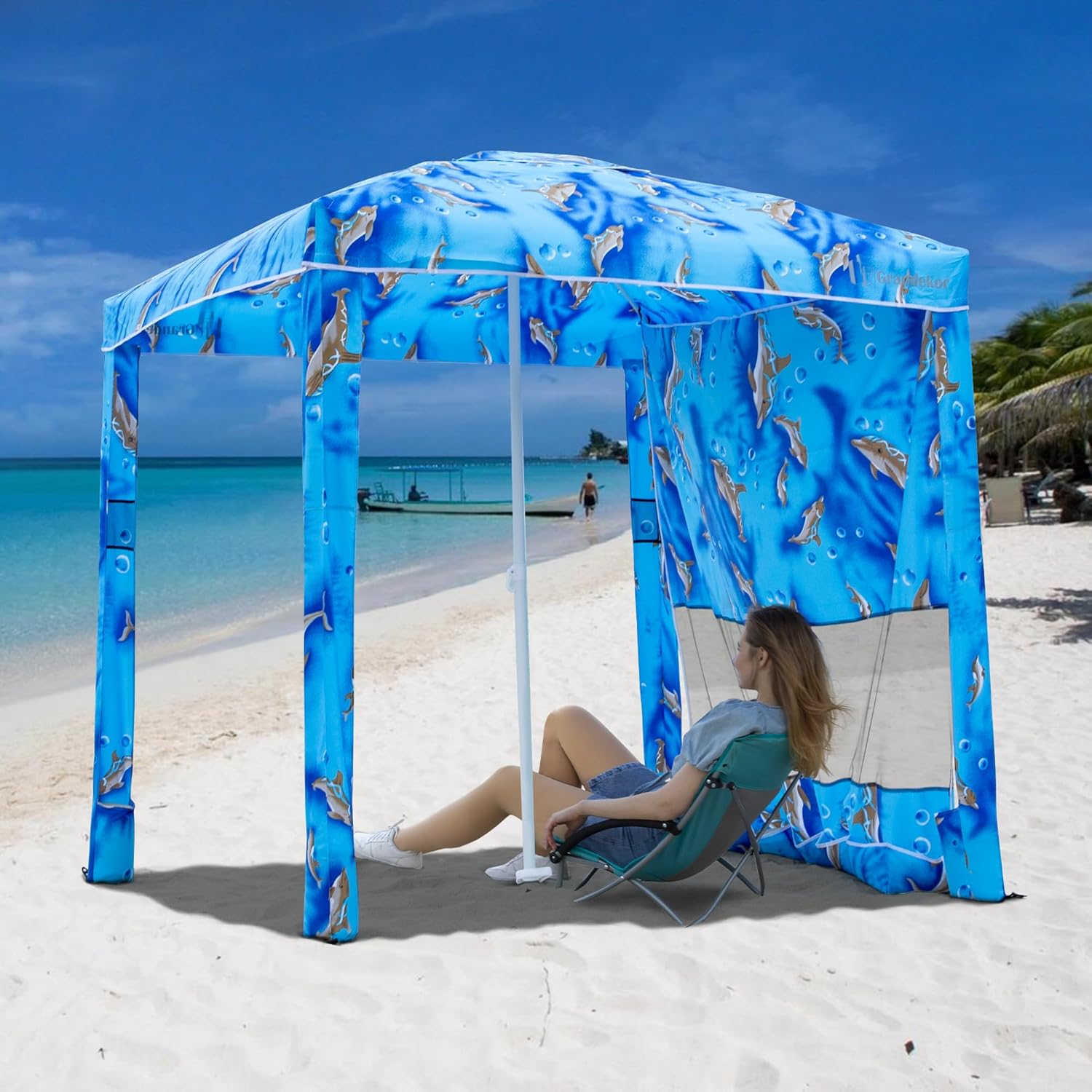 Portable Beach Cabana with UPF 50+ Protection and Privacy Sunwall