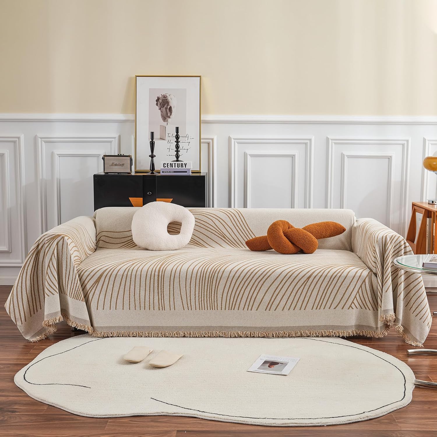 VClife Large Sofa Cover for 2 Cushion Couch - Modern Beige Design