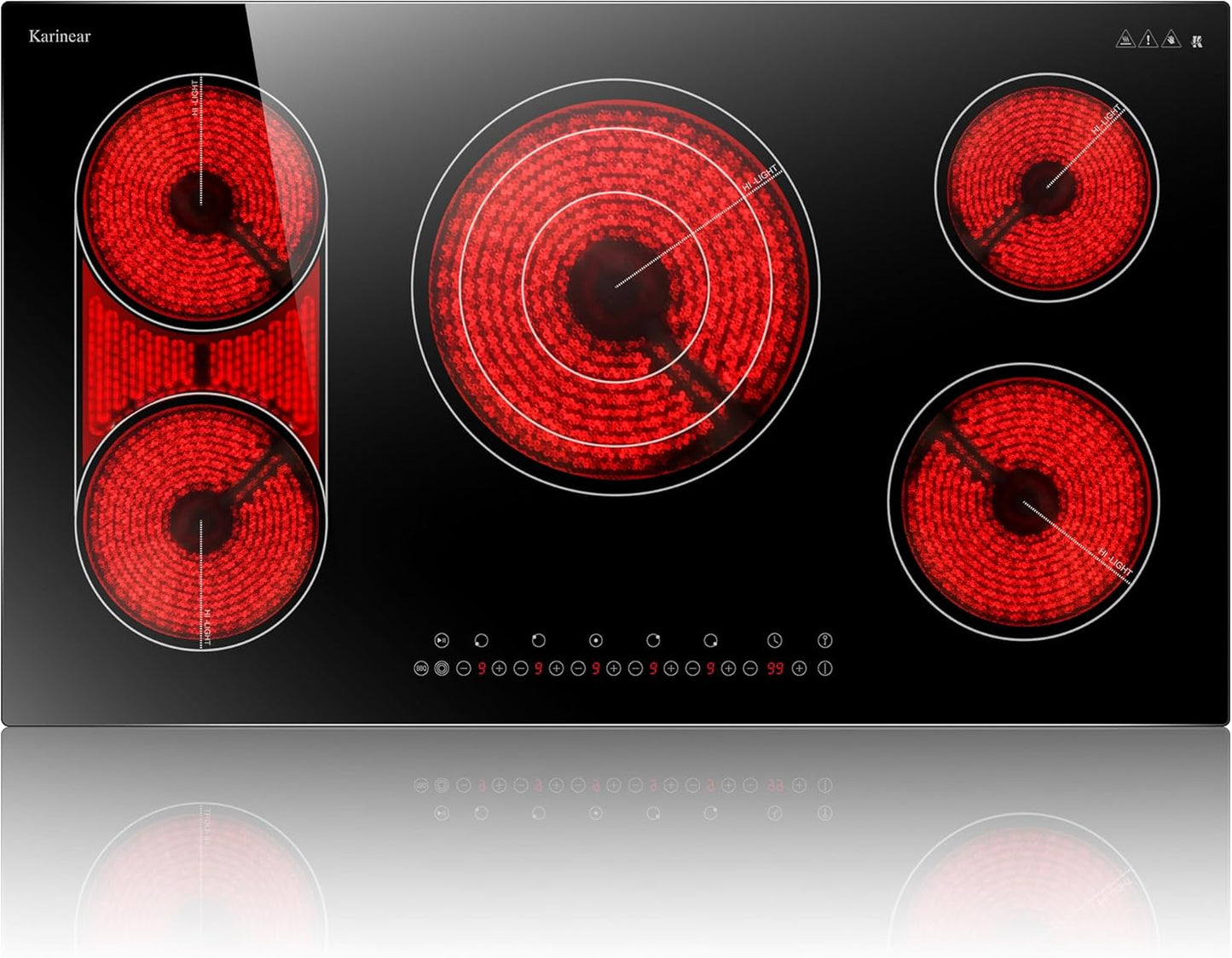 Karinear 36 Inch Electric Cooktop with 5 Burners and Safety Features