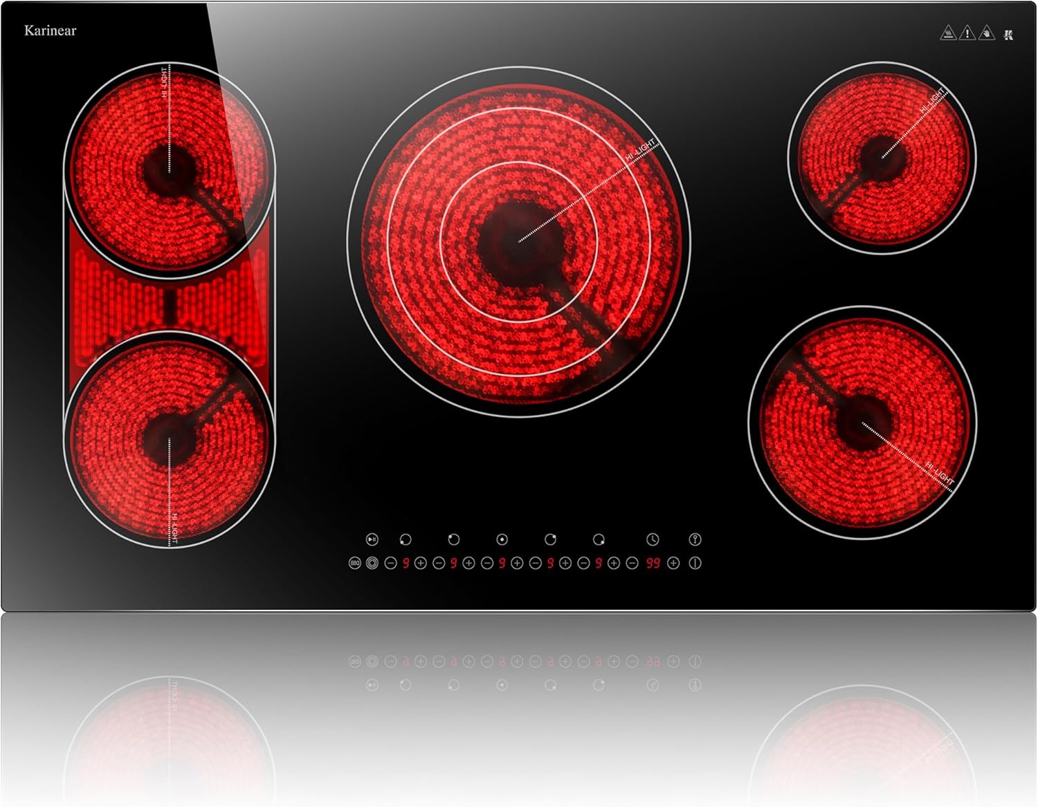 Karinear 36 Inch Electric Cooktop with 5 Burners and Safety Features