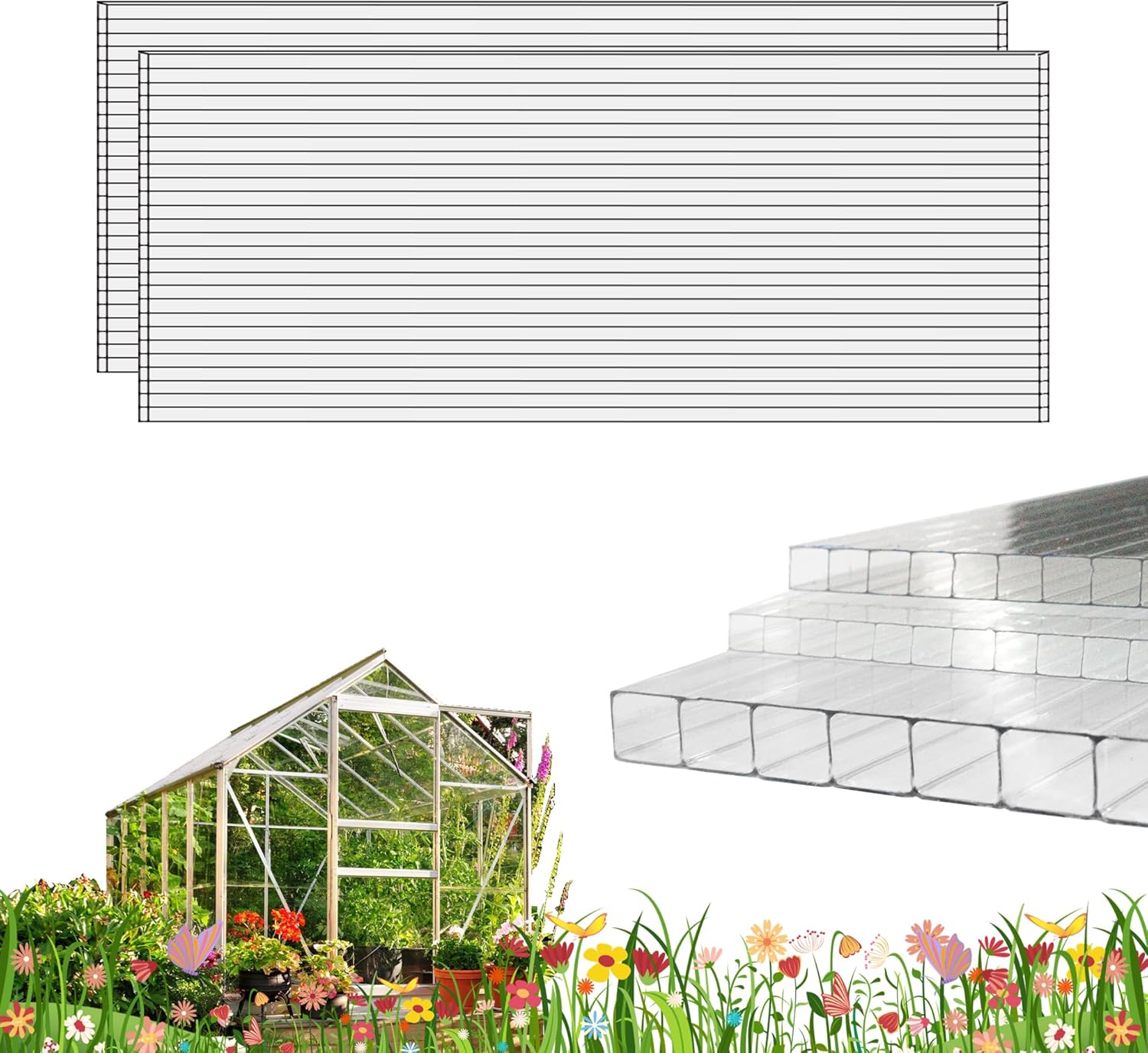 3 PCS 4ft x 2ft Polycarbonate Greenhouse Panels for Outdoor Use
