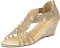 PIZZ ANNU Women's Diana Low Wedge Sandals Sparkly Rhinestone