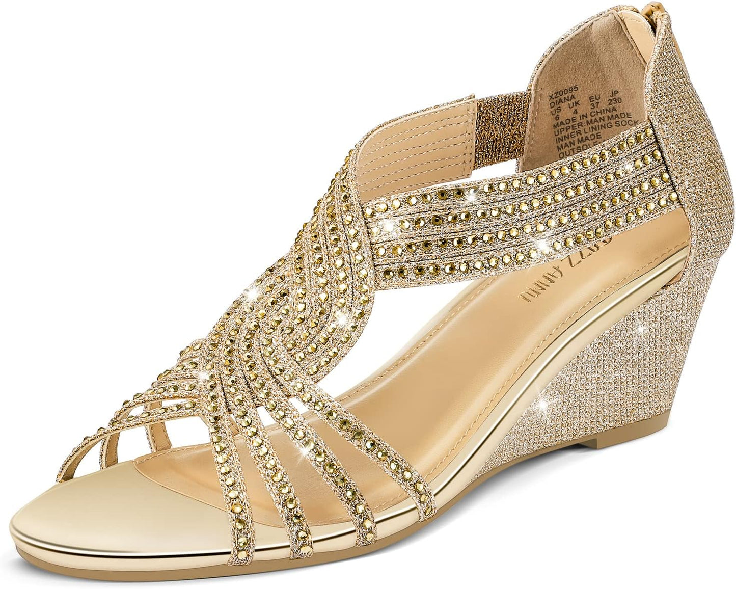 Diana Low Wedge Sandals with Rhinestones for Fashionable Women