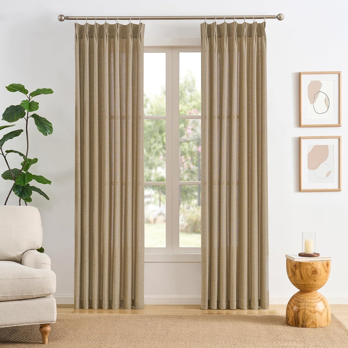 Dark Flax Pinch Pleated Linen Curtains for Elegant Home Decor