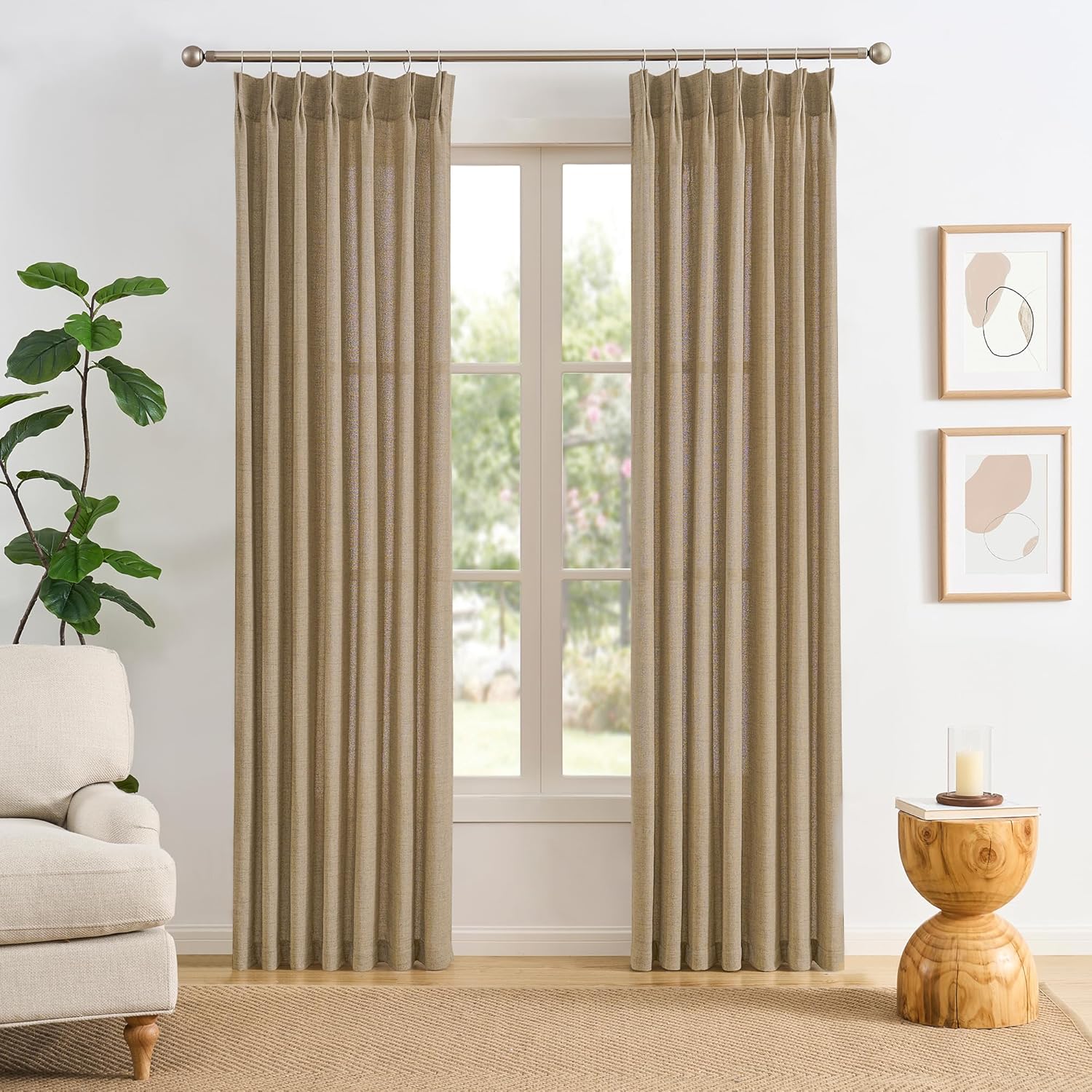 Dark Flax Pinch Pleated Linen Curtains for Elegant Spaces