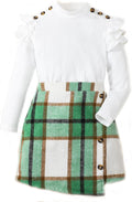 Cute Clothes for Girls Fall Winter 2 Piece Sweater Plaid Skirt Set