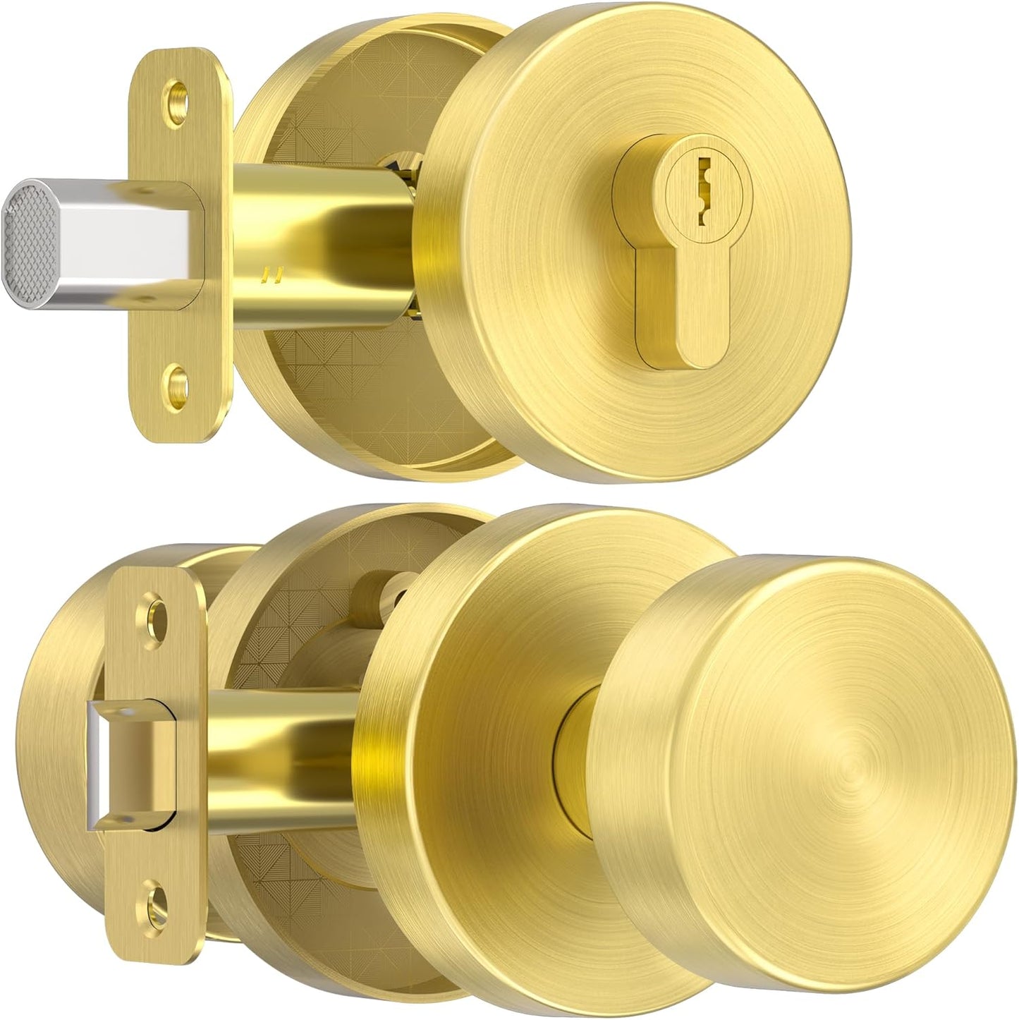 Gold Door Knob with Deadbolt Lock Set for Modern Homes
