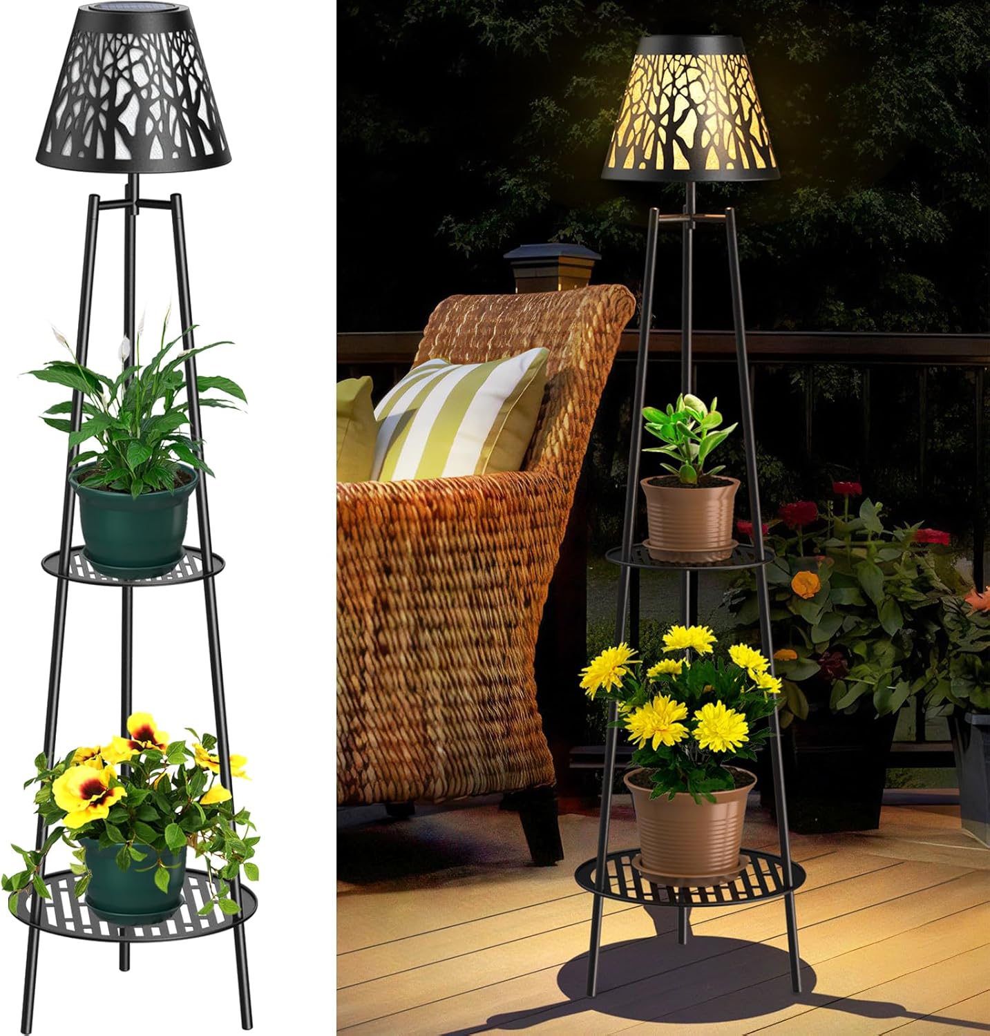2 Pack 45.5ft' Solar Powered Outdoor Floor Lamps with Plant Stand