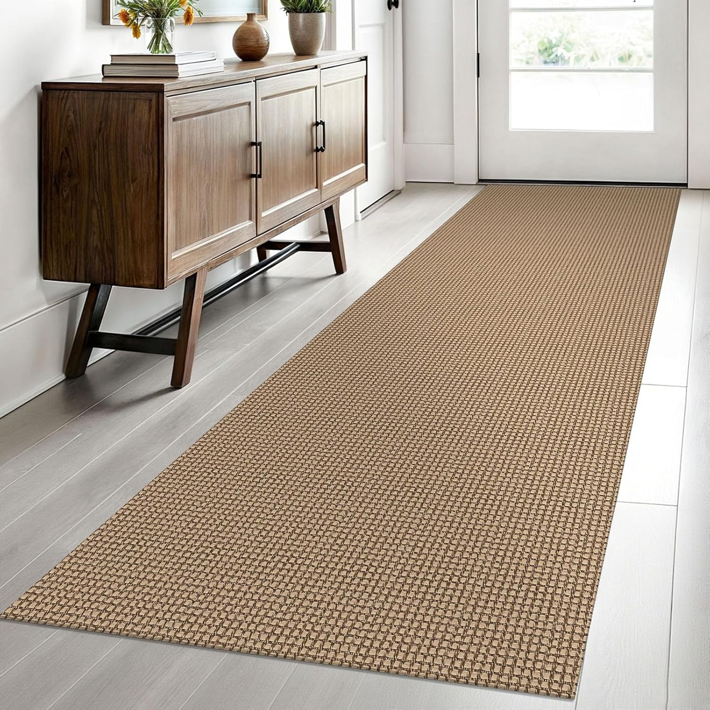 Woven Runner Rug 2.6x8 Ft for Hallways, Non Slip Rubber Backed