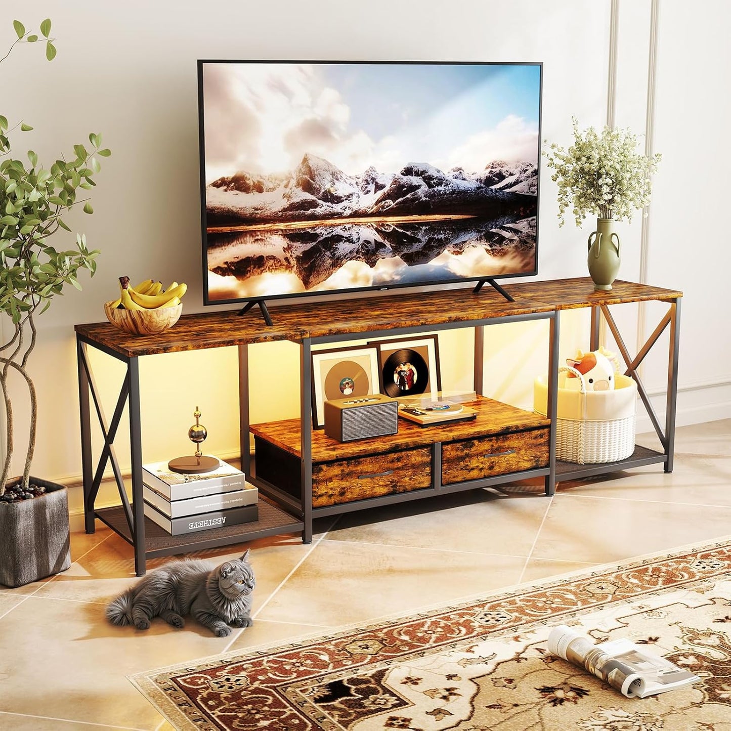 Modern LED TV Stand w/ Multi-Device Charging