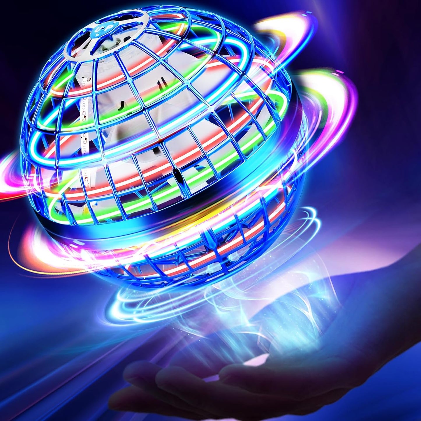 Flying Orb Ball Toy with LED Lights for Kids - Bright Blue