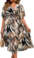 Floerns Plus Size Boho Floral V Neck A Line Long Dress
