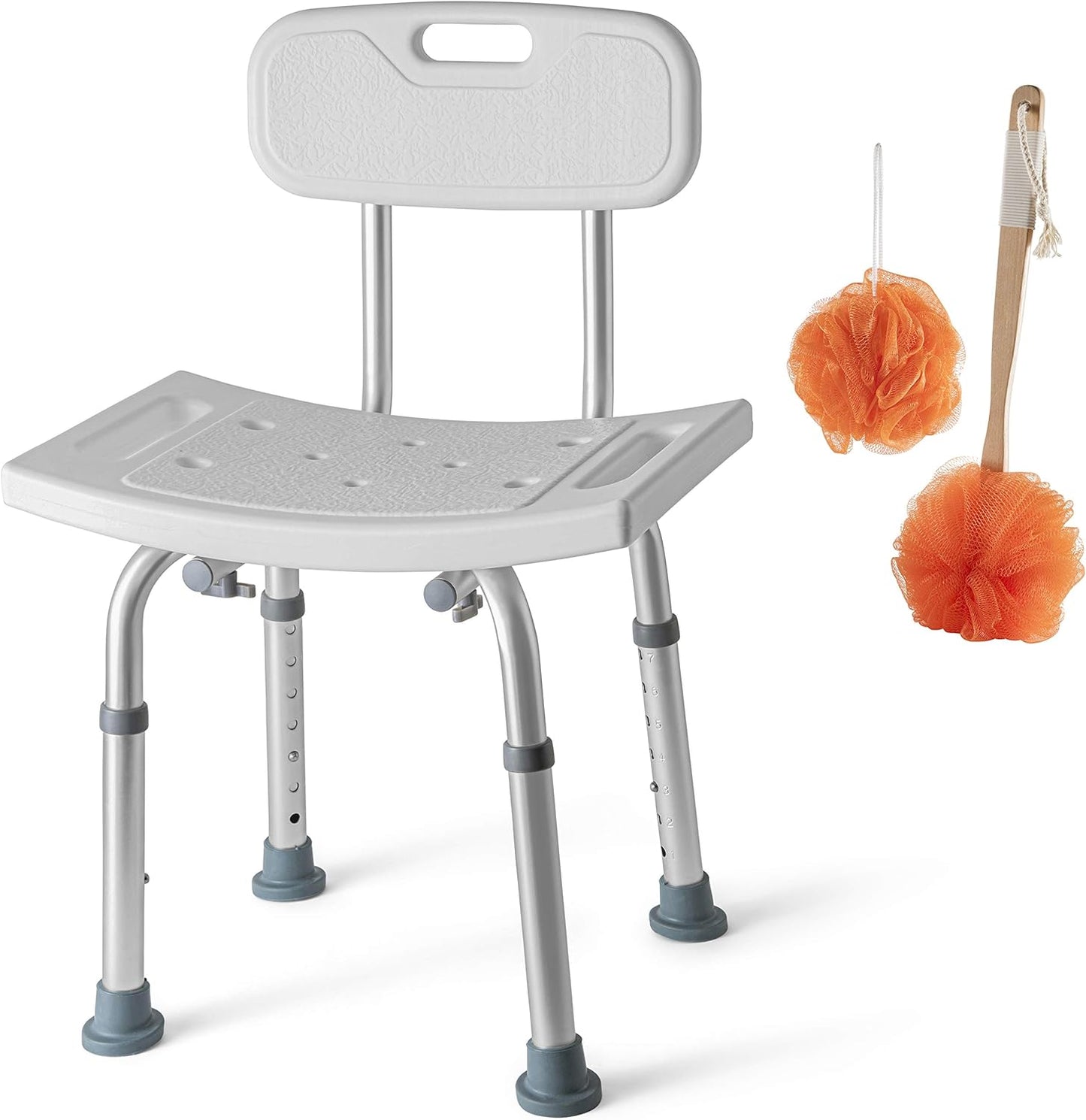 Adjustable Height Shower Chair Set - Safe & Portable with Bonus Scrubbers