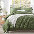 Zzlpp Queen Comforter Set 7 Pieces Olive Green Seersucker - All Season