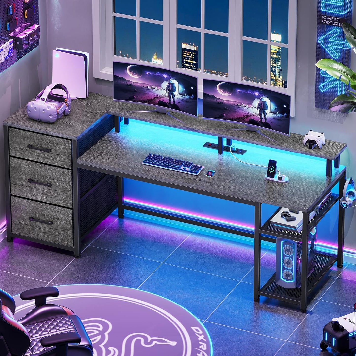 Multi-Functional Gaming Desk with LED Lights