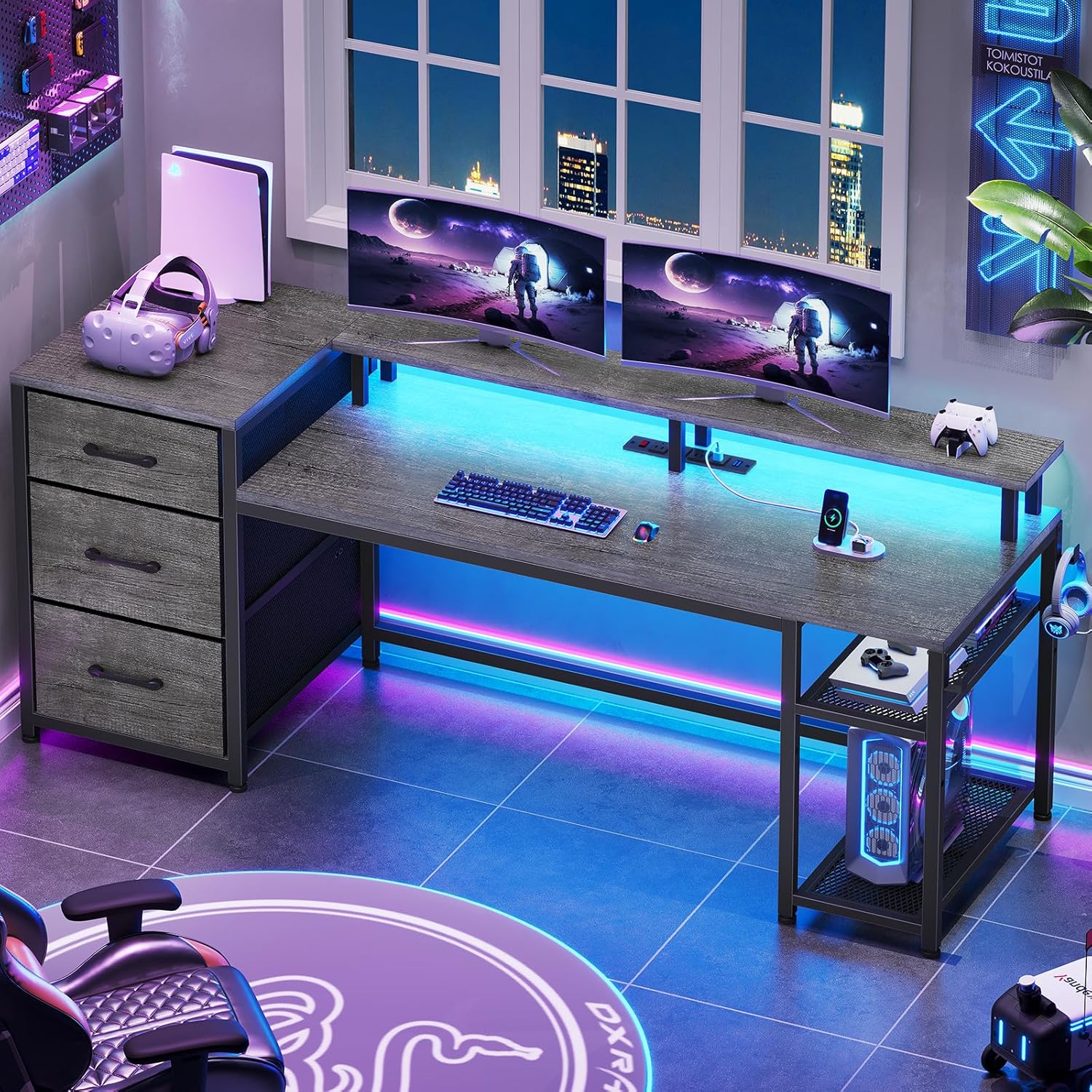 Multi-Functional Gaming Desk with LED Lights