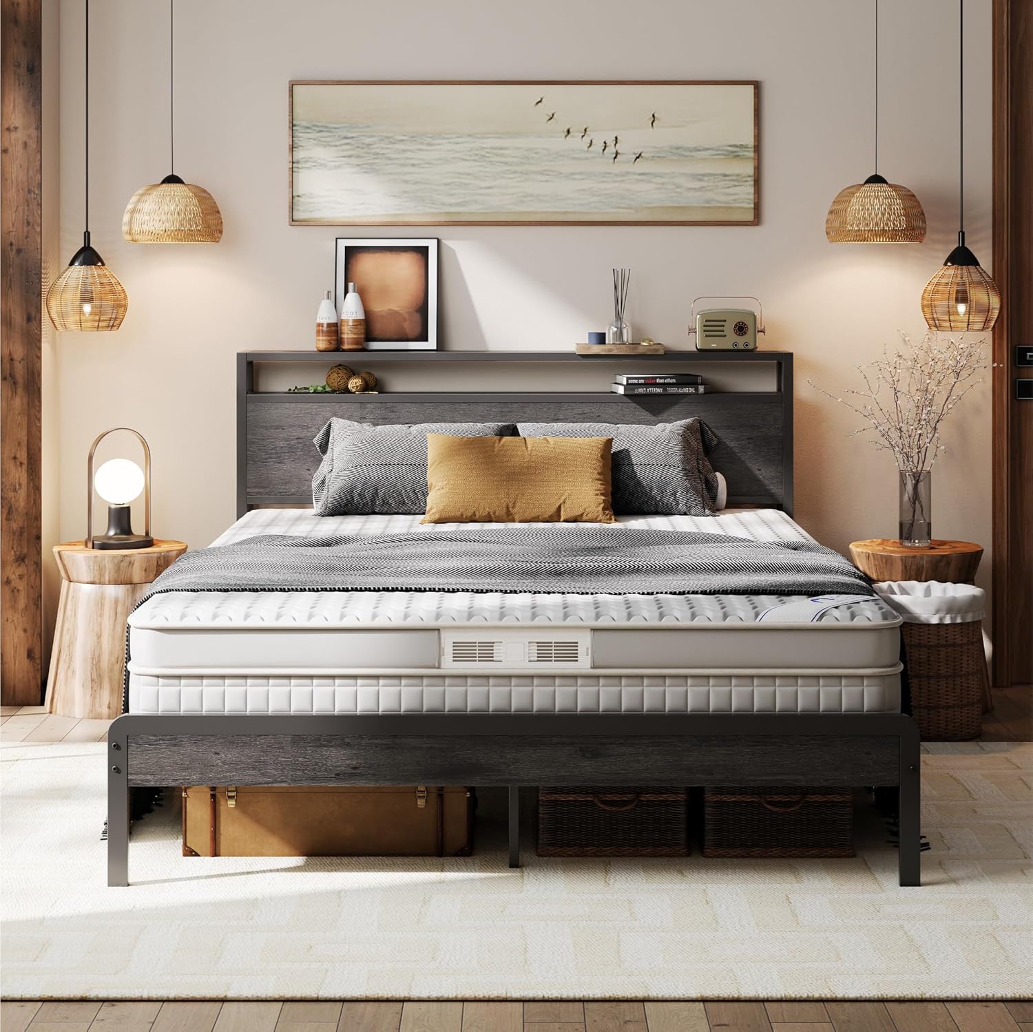 LIKIMIO Queen Bed Frame with Headboard for Stylish Bedrooms